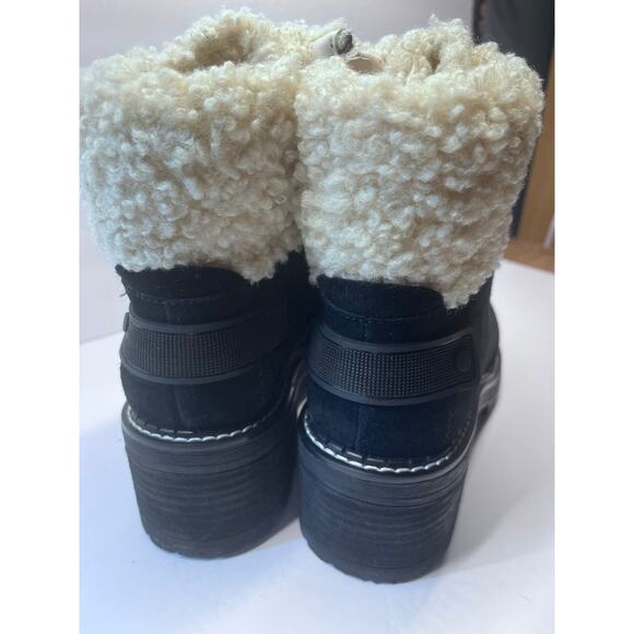 Franco Sarto Black Suede Shearling  zip Ankle Boots Lug Sole Chunky Heel 7,5 new - Picture 6 of 8